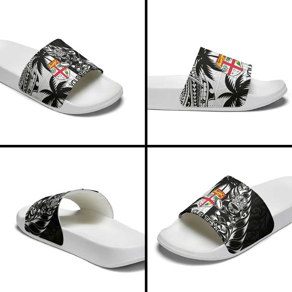 Fiji New Zealand Rugby Personalised Slide Sandals Maori and Tapa Pattern LT9 - Polynesian Pride