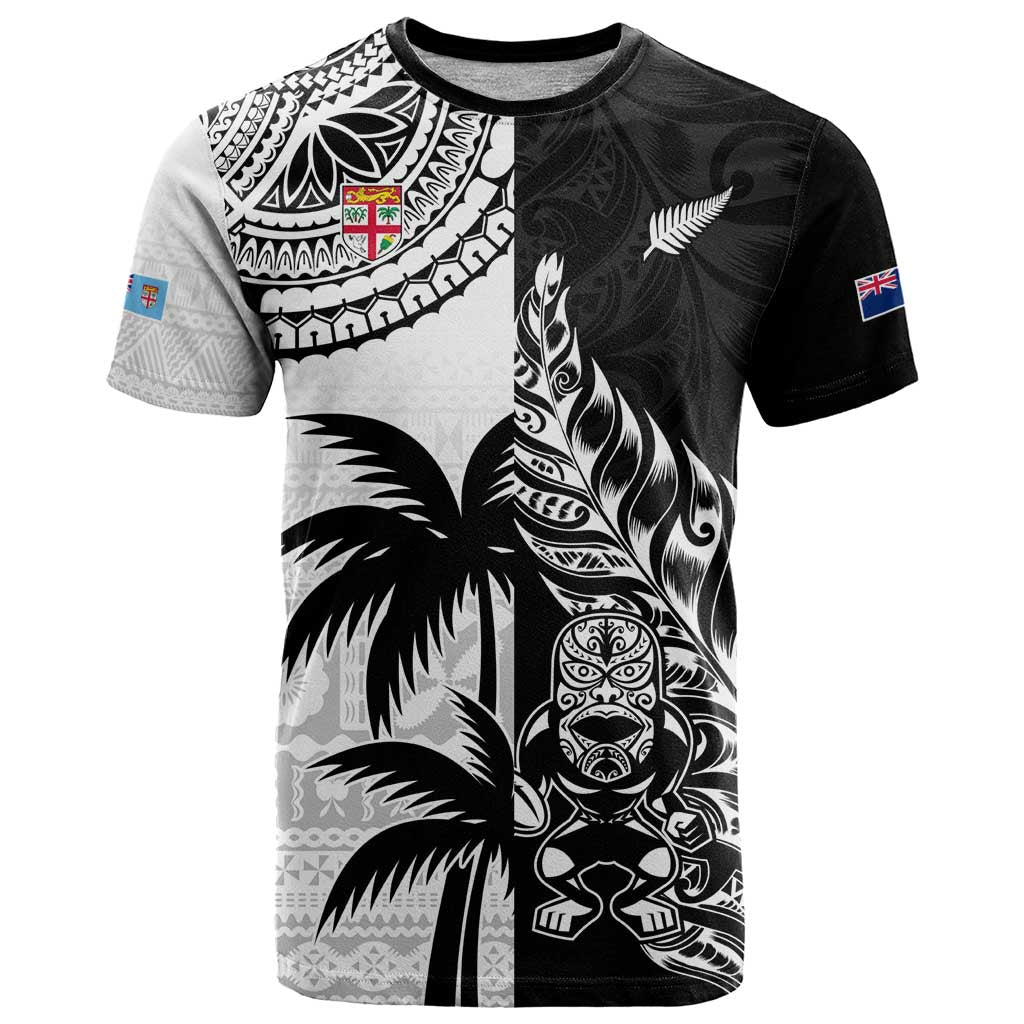 Custom Fiji New Zealand T Shirt Maori mix Tapa Pattern Version LT9 Black - Polynesian Pride