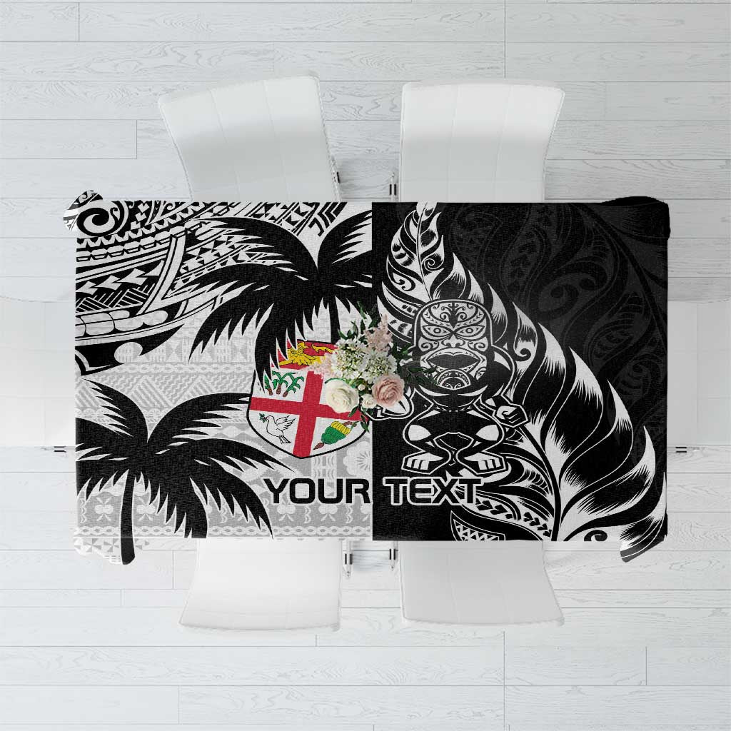 Custom Fiji New Zealand Tablecloth Maori mix Tapa Pattern Version LT9 Black - Polynesian Pride