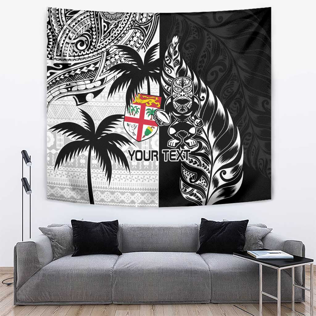 Custom Fiji New Zealand Tapestry Maori mix Tapa Pattern Version LT9 Black - Polynesian Pride