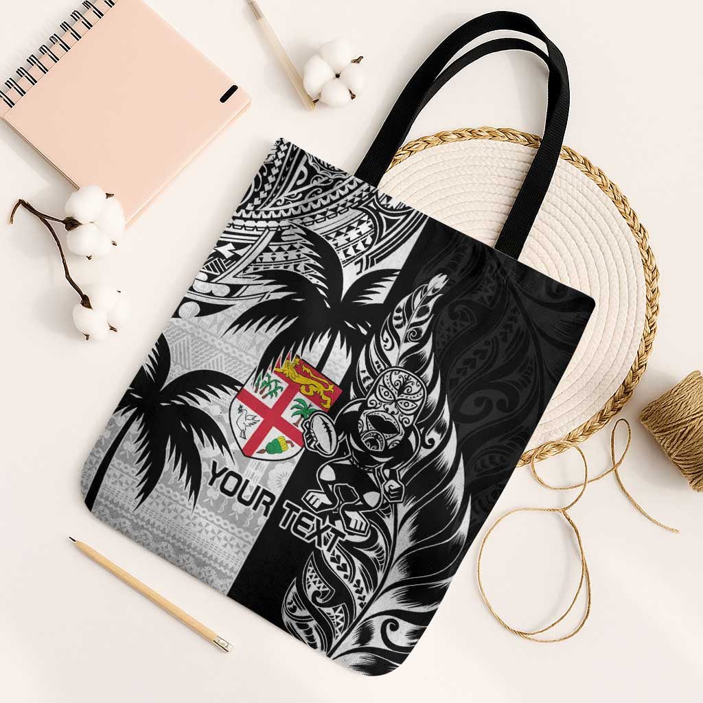 Fiji New Zealand Rugby Personalised Tote Bag Maori and Tapa Pattern LT9 Black Strap One Size Black - Polynesian Pride