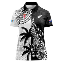 Custom Fiji New Zealand Women Polo Shirt Maori mix Tapa Pattern Version LT9 Female Black - Polynesian Pride