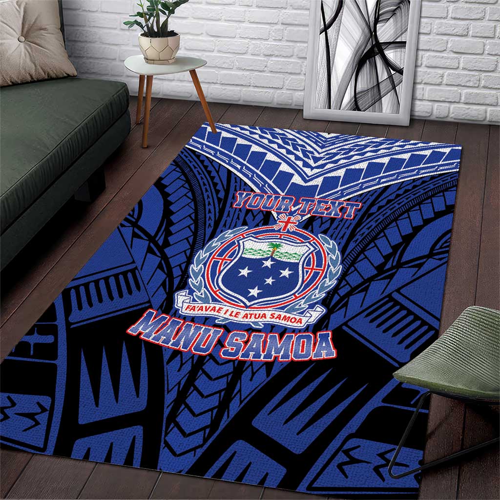 Custom Manu Samoa Sevens Rugby Area Rug Samoan Tribal Tattoo LT9 Blue - Polynesian Pride