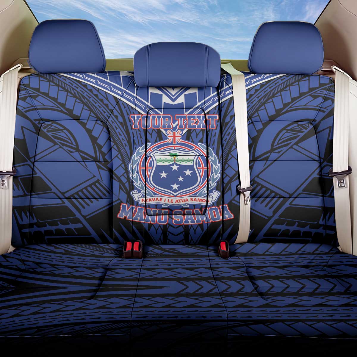 Custom Manu Samoa Sevens Rugby Back Car Seat Cover Samoan Tribal Tattoo LT9 One Size Blue - Polynesian Pride