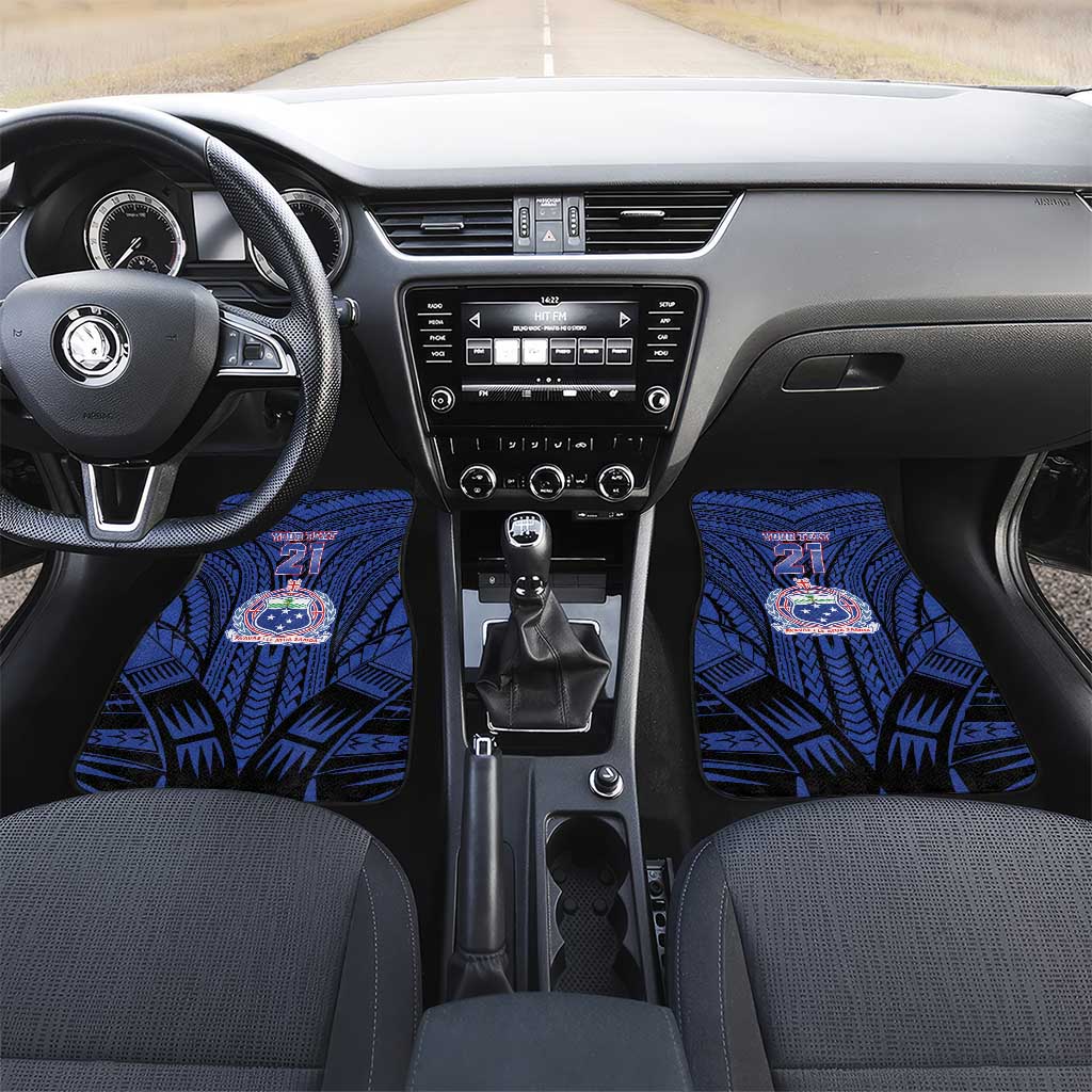 Custom Manu Samoa Sevens Rugby Car Mats Samoan Tribal Tattoo LT9 Set 2pcs - Front Blue - Polynesian Pride
