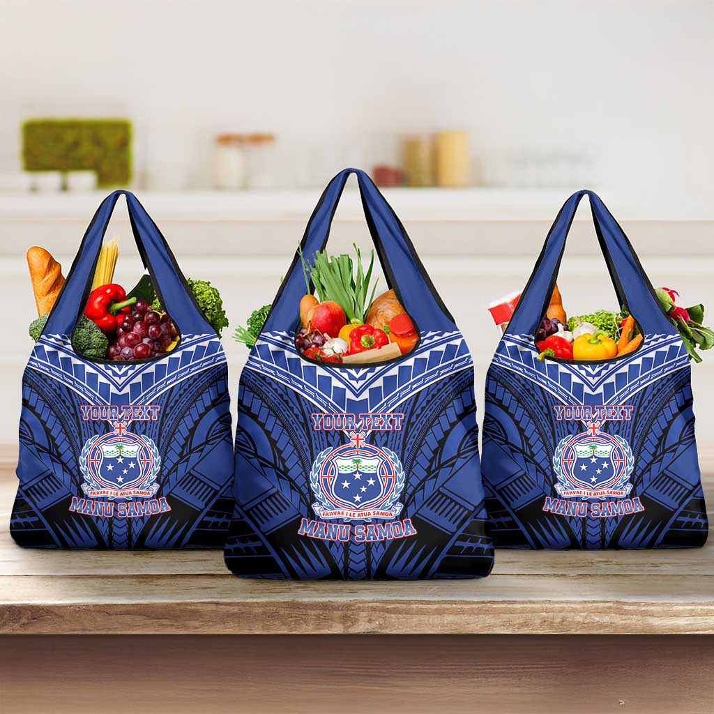 Custom Manu Samoa Sevens Rugby Grocery Bag Samoan Tribal Tattoo LT9 3-pack One Size Blue - Polynesian Pride