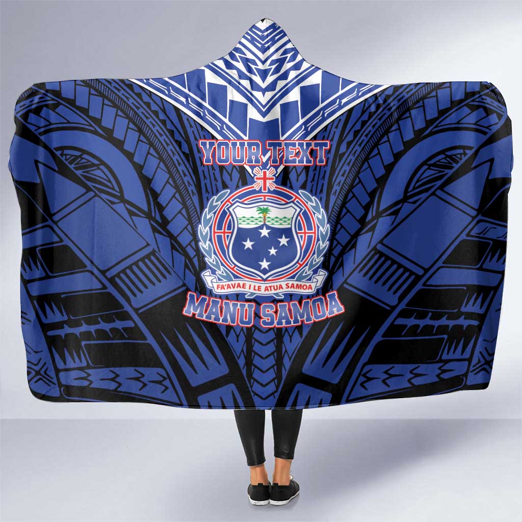 Custom Manu Samoa Sevens Rugby Hooded Blanket Samoan Tribal Tattoo LT9 One Size Blue - Polynesian Pride