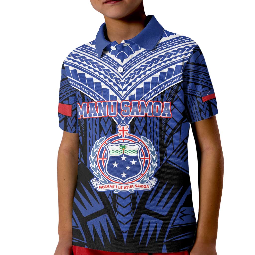 Custom Manu Samoa Sevens Rugby Kid Polo Shirt Samoan Tribal Tattoo LT9 Kid Blue - Polynesian Pride