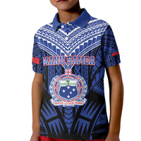 Custom Manu Samoa Sevens Rugby Kid Polo Shirt Samoan Tribal Tattoo LT9 Kid Blue - Polynesian Pride
