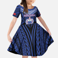Custom Manu Samoa Sevens Rugby Kid Short Sleeve Dress Samoan Tribal Tattoo LT9 KID Blue - Polynesian Pride