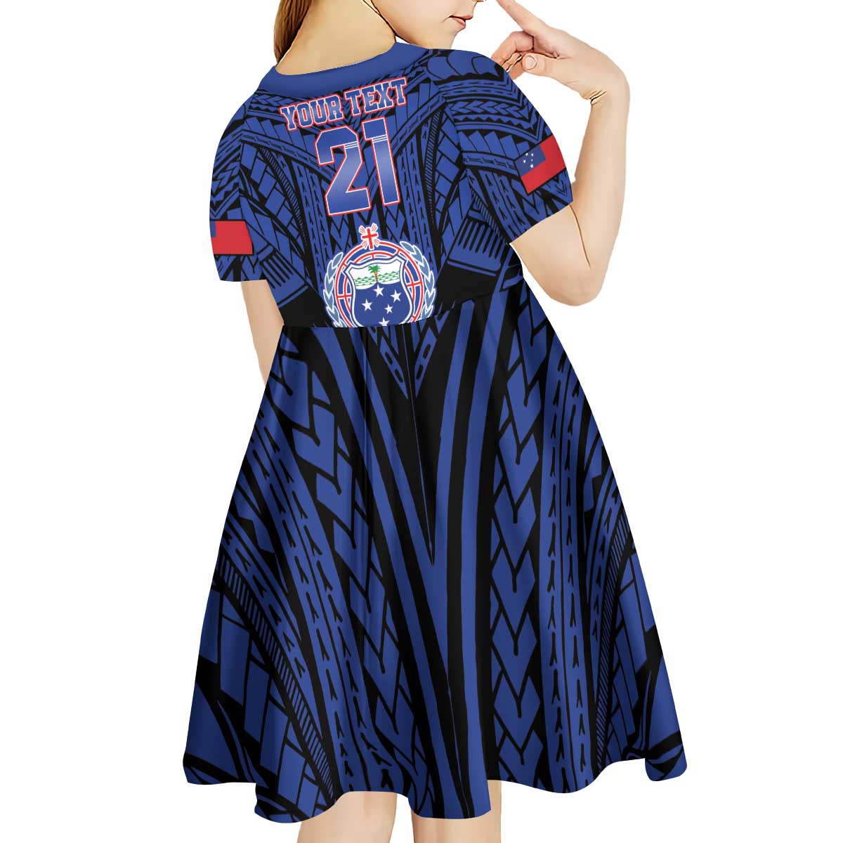 Custom Manu Samoa Sevens Rugby Kid Short Sleeve Dress Samoan Tribal Tattoo LT9 - Polynesian Pride