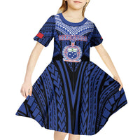 Custom Manu Samoa Sevens Rugby Kid Short Sleeve Dress Samoan Tribal Tattoo LT9 - Polynesian Pride