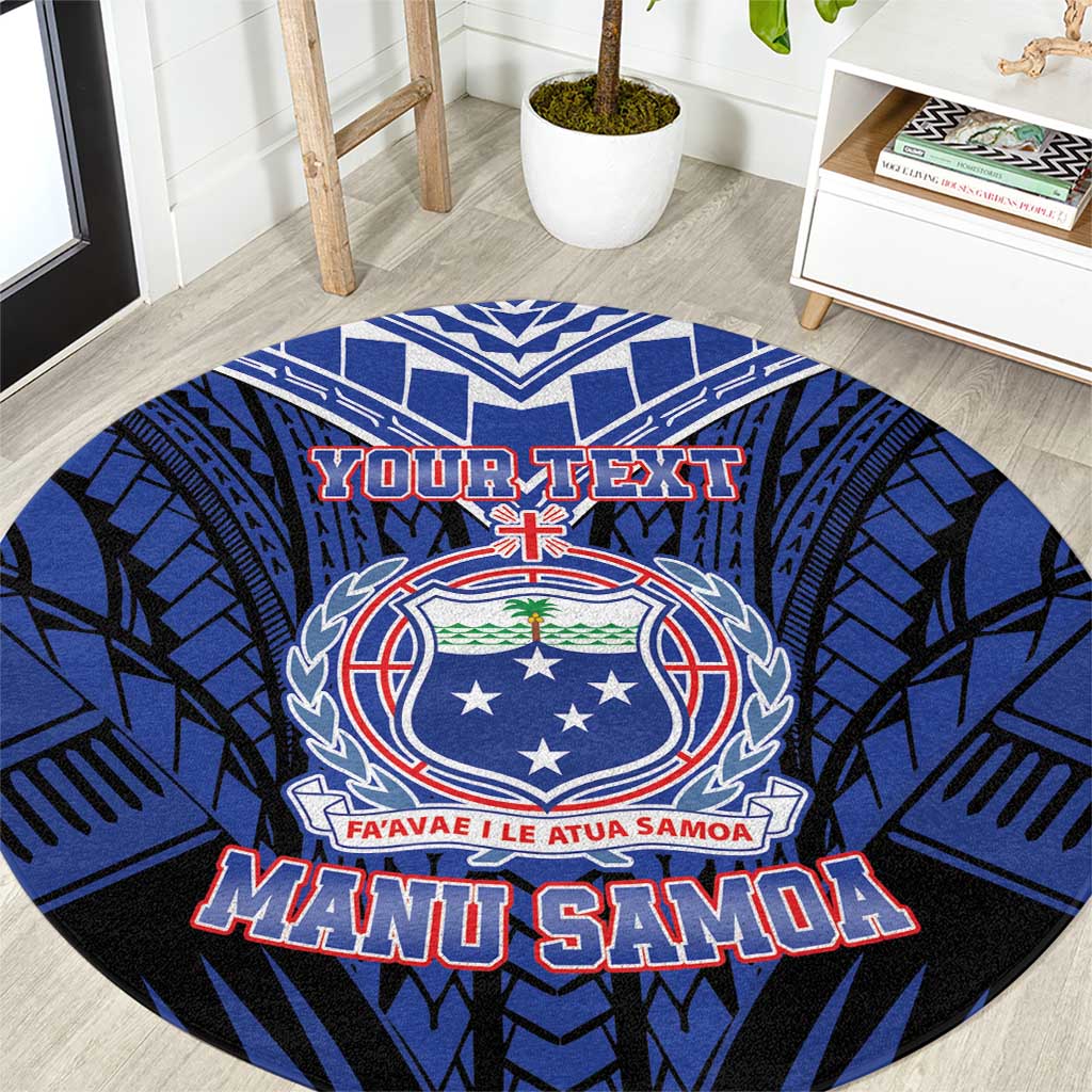 Custom Manu Samoa Sevens Rugby Round Carpet Samoan Tribal Tattoo LT9 Blue - Polynesian Pride