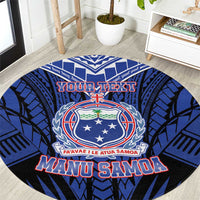 Custom Manu Samoa Sevens Rugby Round Carpet Samoan Tribal Tattoo LT9 Blue - Polynesian Pride