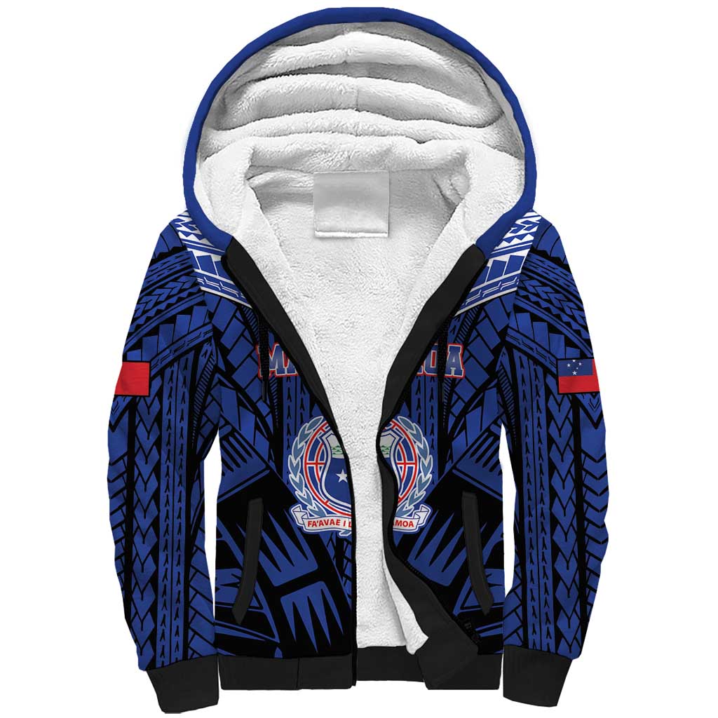 Custom Manu Samoa Sevens Rugby Sherpa Hoodie Samoan Tribal Tattoo LT9 Unisex Blue - Polynesian Pride