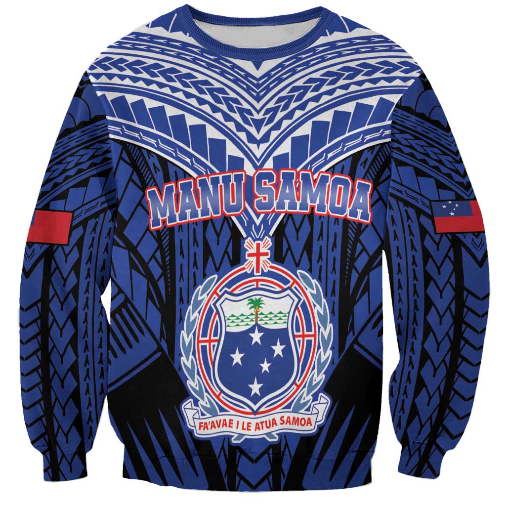 Custom Manu Samoa Sevens Rugby Sweatshirt Samoan Tribal Tattoo LT9 Unisex Blue - Polynesian Pride