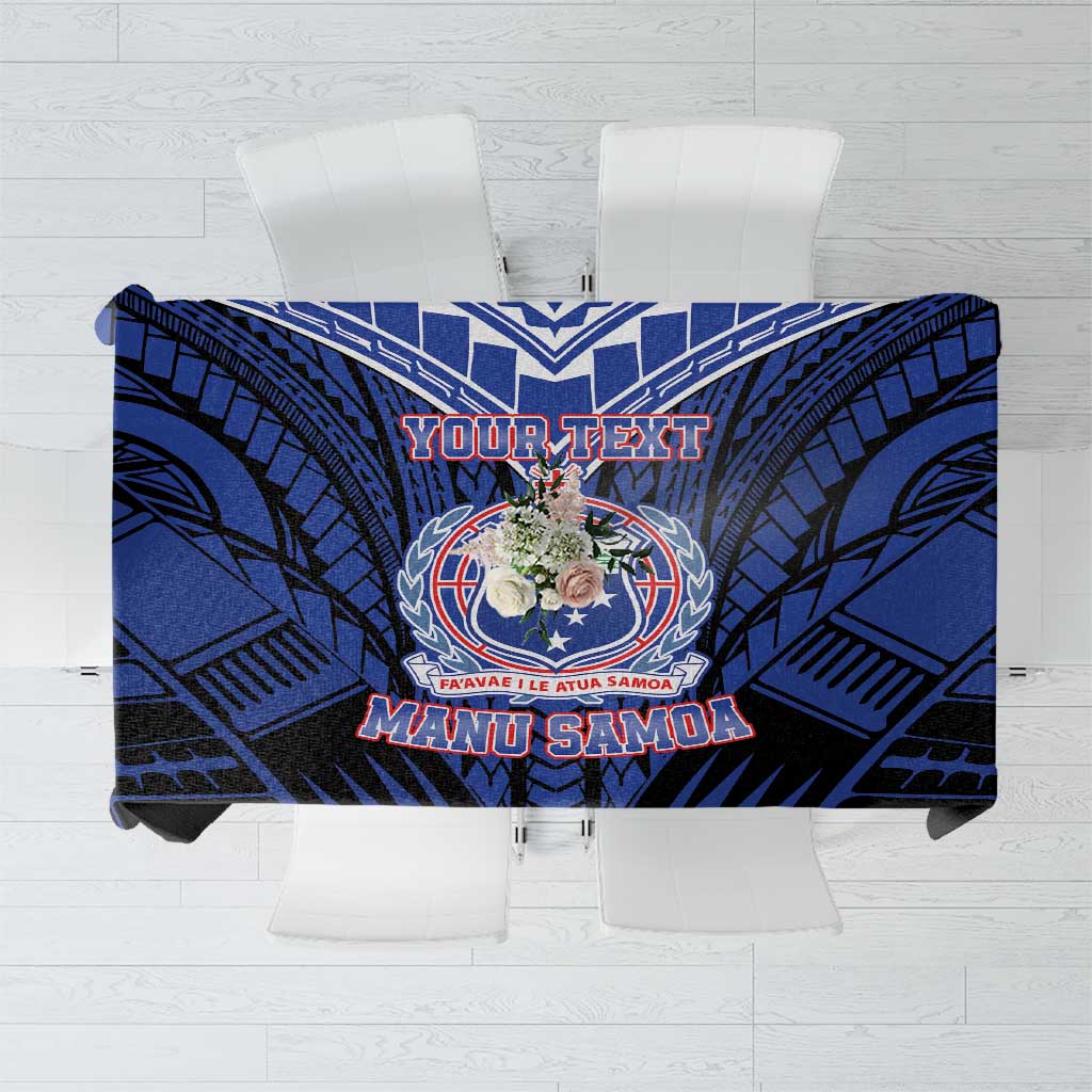 Custom Manu Samoa Sevens Rugby Tablecloth Samoan Tribal Tattoo LT9 Blue - Polynesian Pride