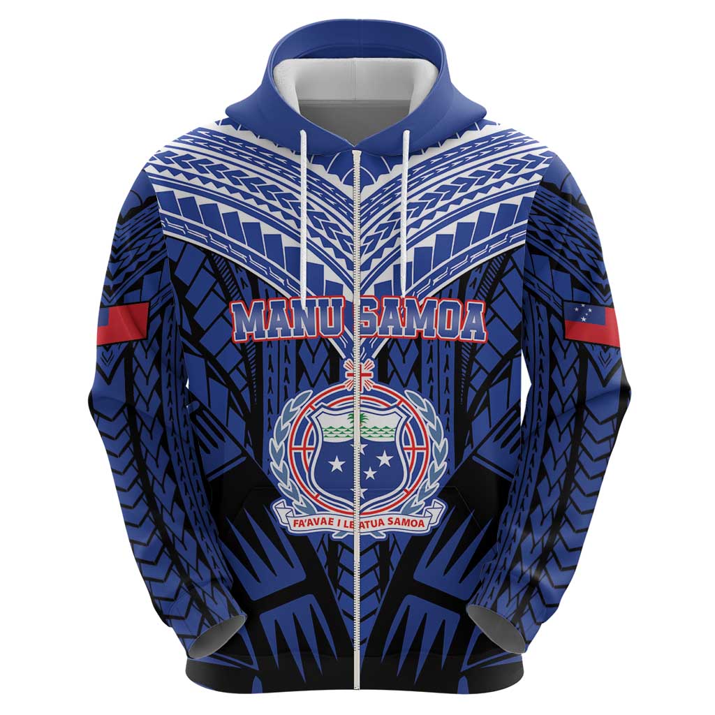 Custom Manu Samoa Sevens Rugby Zip Hoodie Samoan Tribal Tattoo LT9 - Polynesian Pride