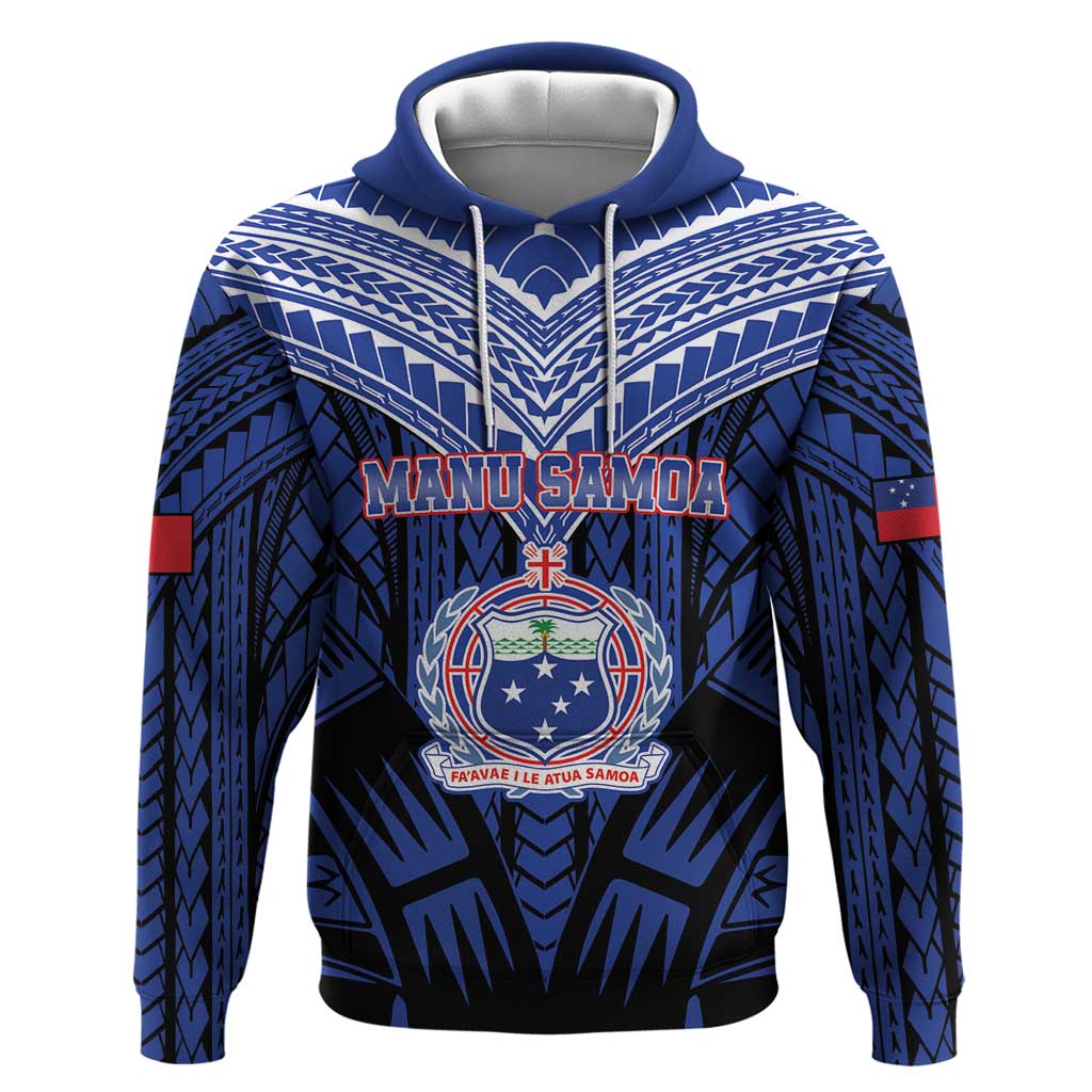 Custom Manu Samoa Sevens Rugby Zip Hoodie Samoan Tribal Tattoo LT9 Pullover Hoodie Blue - Polynesian Pride
