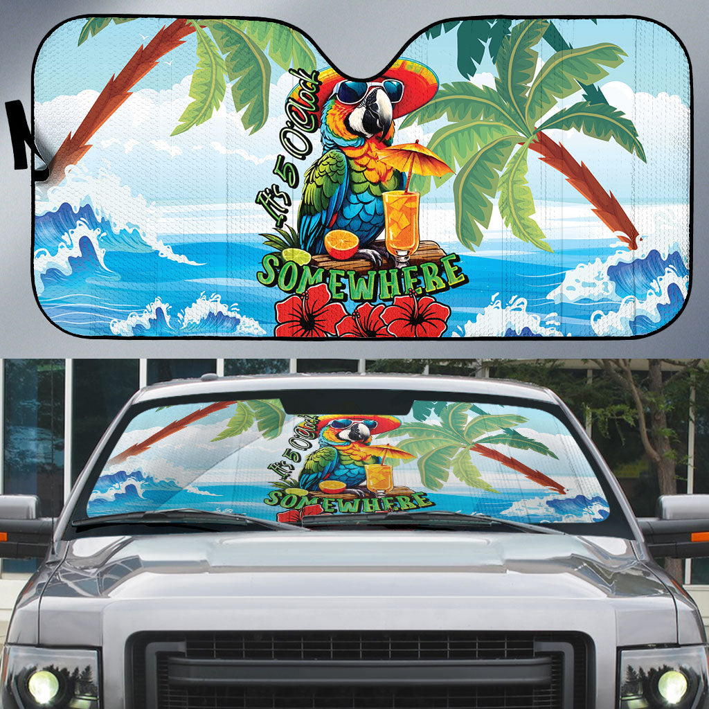 Funny Parrot Margarita Five O'clock Somewhere Auto Sun Shade LT9 Blue - Polynesian Pride