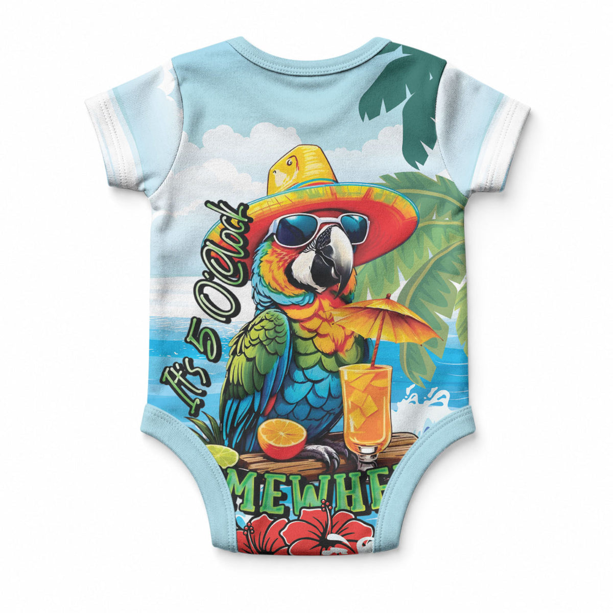 Funny Parrot Margarita Five O'clock Somewhere Baby Onesie LT9 - Polynesian Pride