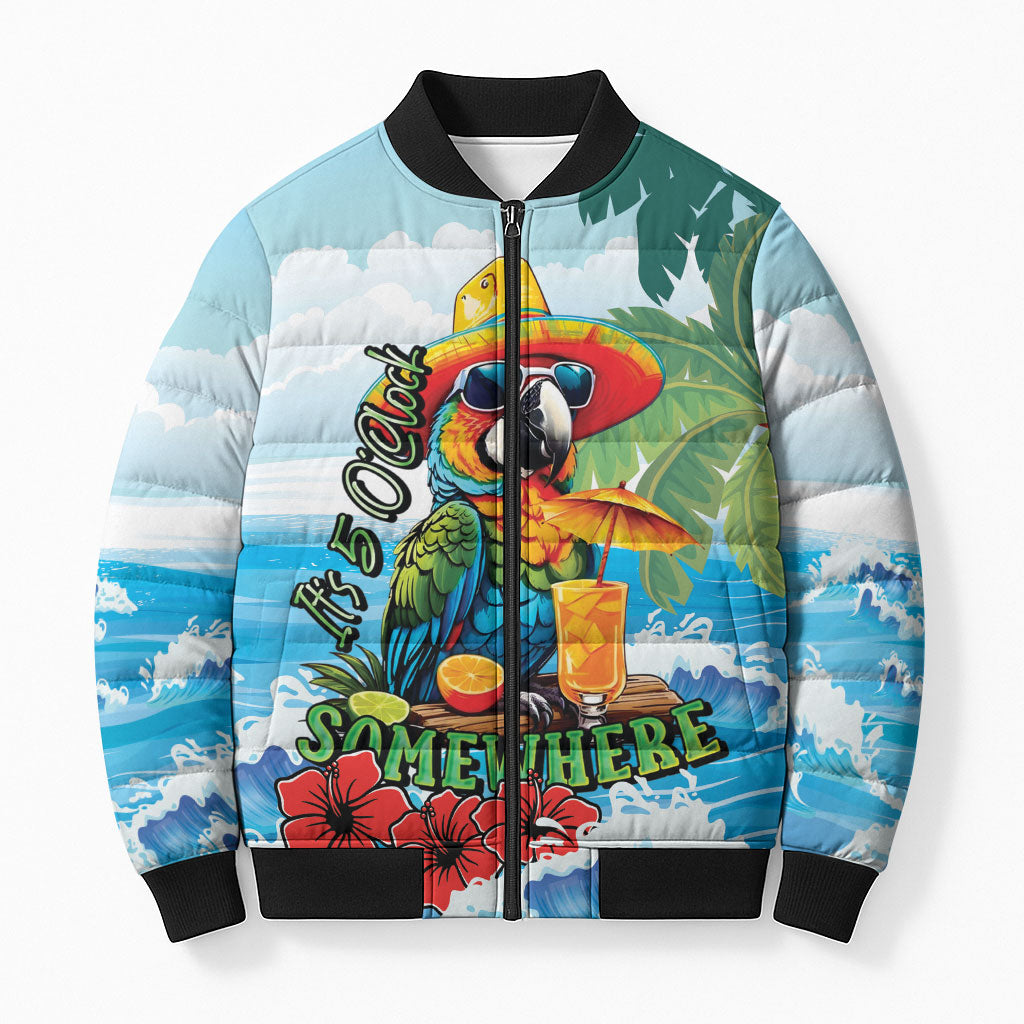 Funny Parrot Margarita Five O'clock Somewhere Bomber Puffer Jacket LT9 Unisex Blue - Polynesian Pride