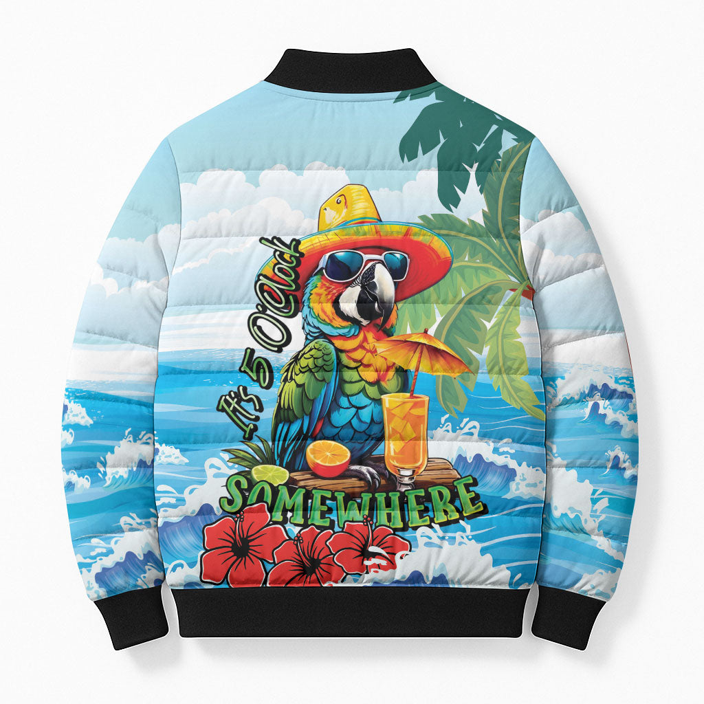 Funny Parrot Margarita Five O'clock Somewhere Bomber Puffer Jacket LT9 - Polynesian Pride