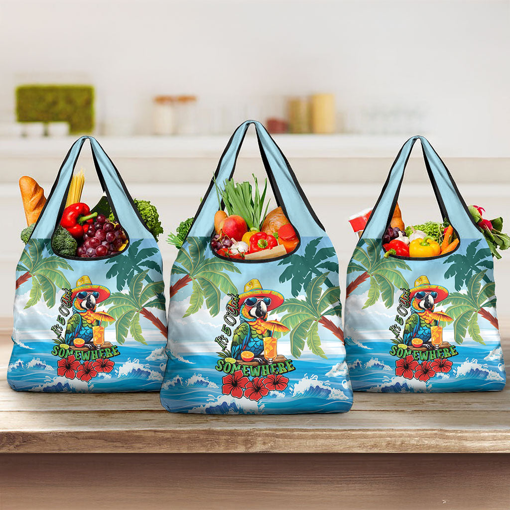 Funny Parrot Margarita Five O'clock Somewhere Grocery Bag LT9 3-pack One Size Blue - Polynesian Pride