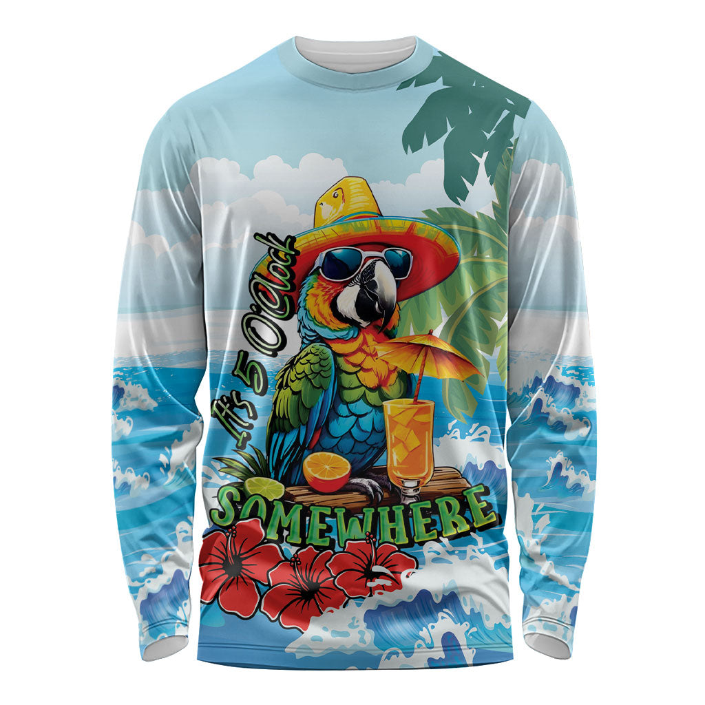 Funny Parrot Margarita Five O'clock Somewhere Long Sleeve Shirt LT9 Unisex Blue - Polynesian Pride