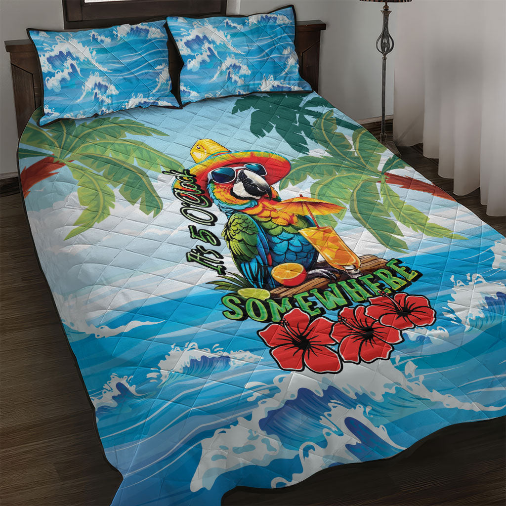 Funny Parrot Margarita Five O'clock Somewhere Quilt Bed Set LT9 Blue - Polynesian Pride