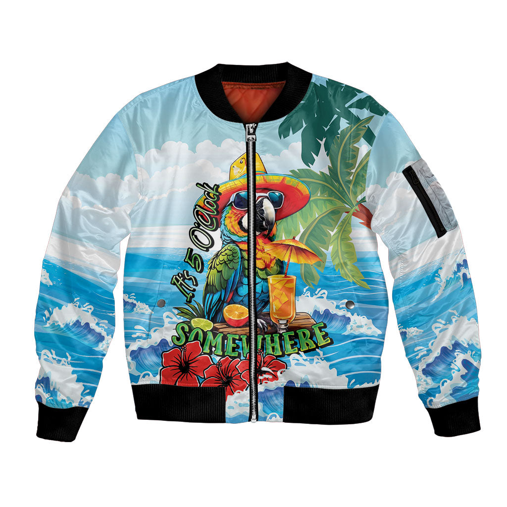Funny Parrot Margarita Five O'clock Somewhere Sleeve Zip Bomber Jacket LT9 Unisex Blue - Polynesian Pride