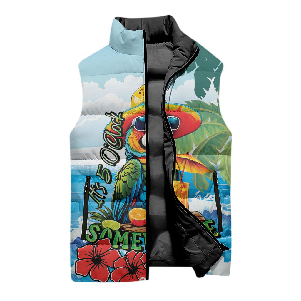 Funny Parrot Margarita Five O'clock Somewhere Sleeveless Puffer Jacket LT9 - Polynesian Pride