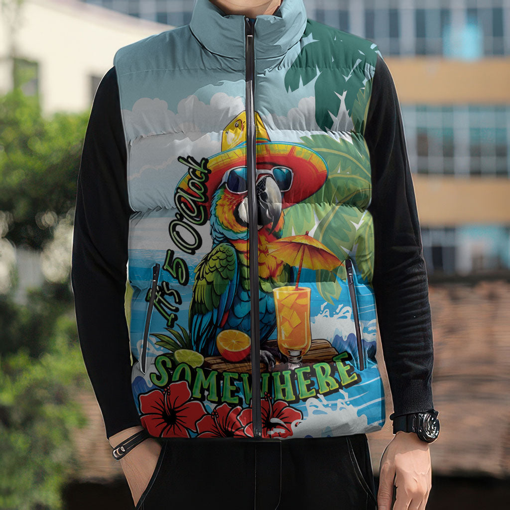 Funny Parrot Margarita Five O'clock Somewhere Sleeveless Puffer Jacket LT9 - Polynesian Pride