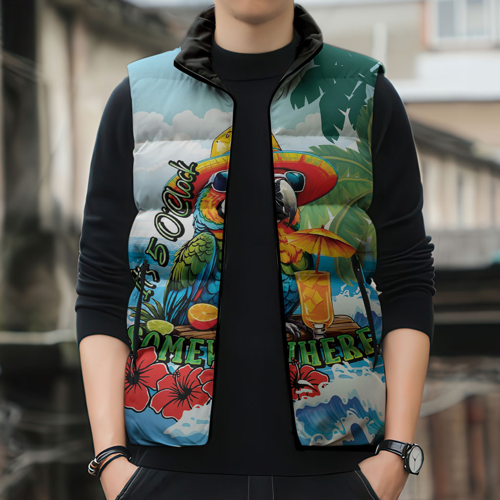 Funny Parrot Margarita Five O'clock Somewhere Sleeveless Puffer Jacket LT9 - Polynesian Pride