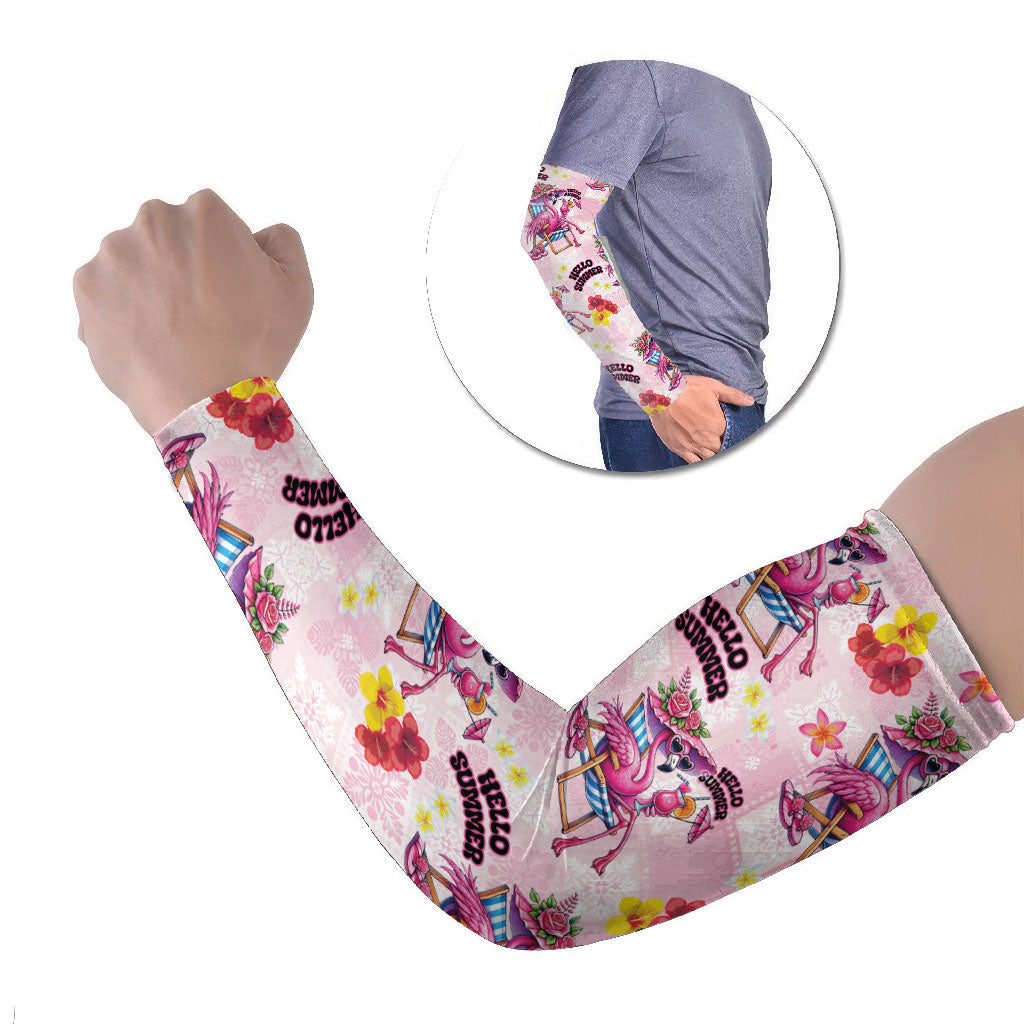 Hawaii Flamingo Hello Summer Arm Sleeves Hawaiian Quilt Pattern LT9 Set of 2 Pink - Polynesian Pride