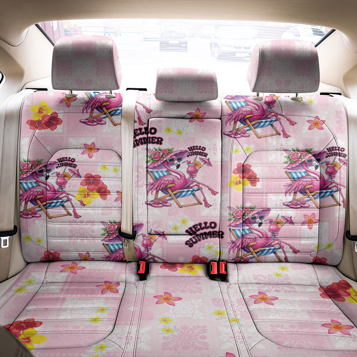 Hawaii Flamingo Hello Summer Back Car Seat Cover Hawaiian Quilt Pattern LT9 - Polynesian Pride