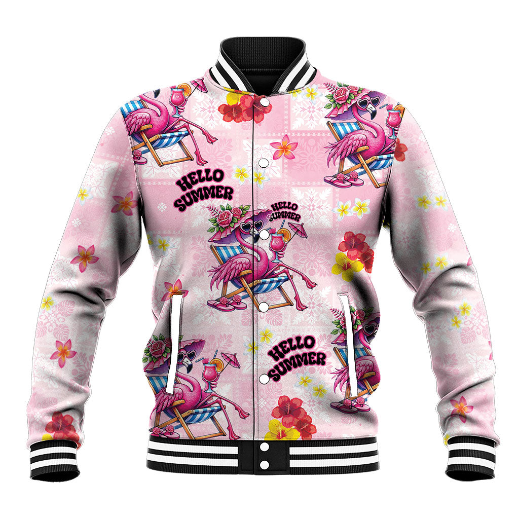 Hawaii Flamingo Hello Summer Baseball Jacket Hawaiian Quilt Pattern LT9 Unisex Pink - Polynesian Pride