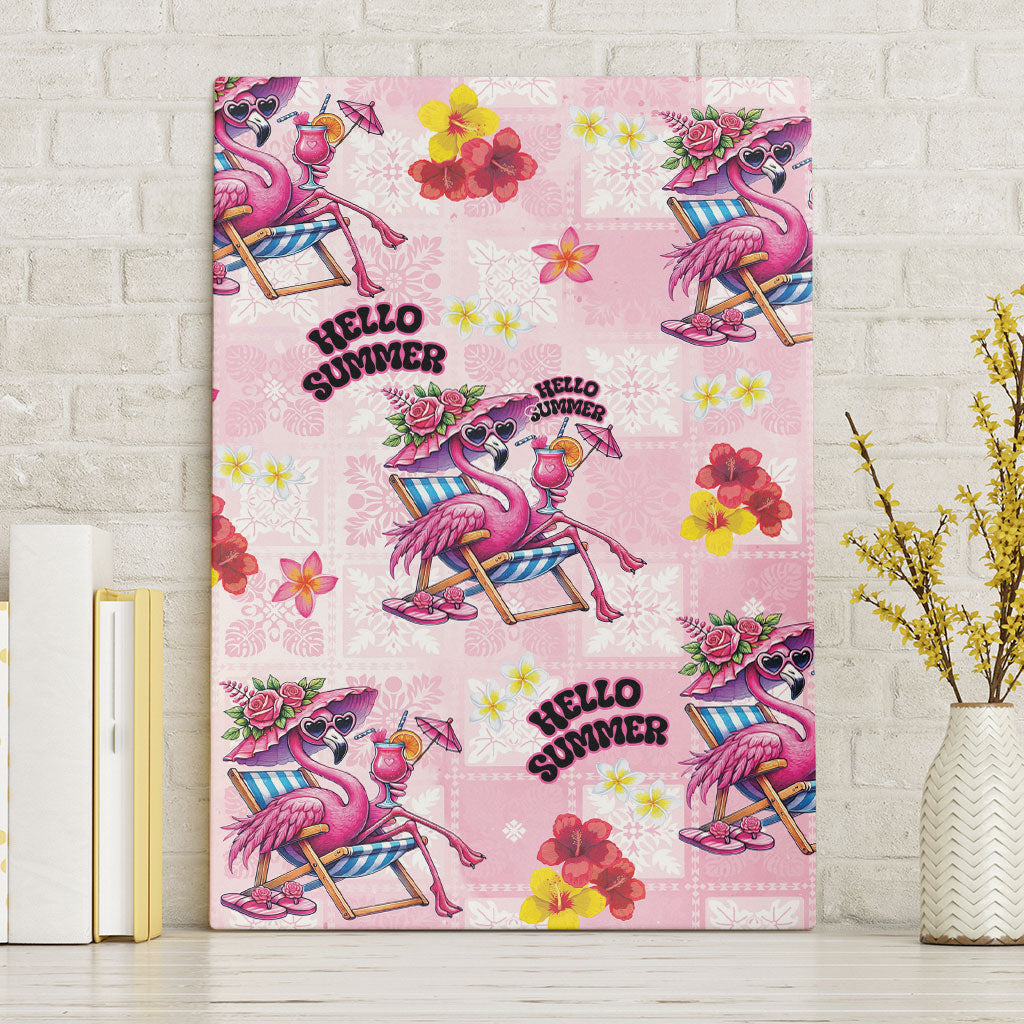 Hawaii Flamingo Hello Summer Canvas Wall Art Hawaiian Quilt Pattern LT9 Without Frame Pink - Polynesian Pride