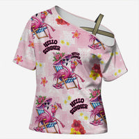 Hawaii Flamingo Hello Summer Cross Shoulder Shirt Hawaiian Quilt Pattern LT9 Female Pink - Polynesian Pride