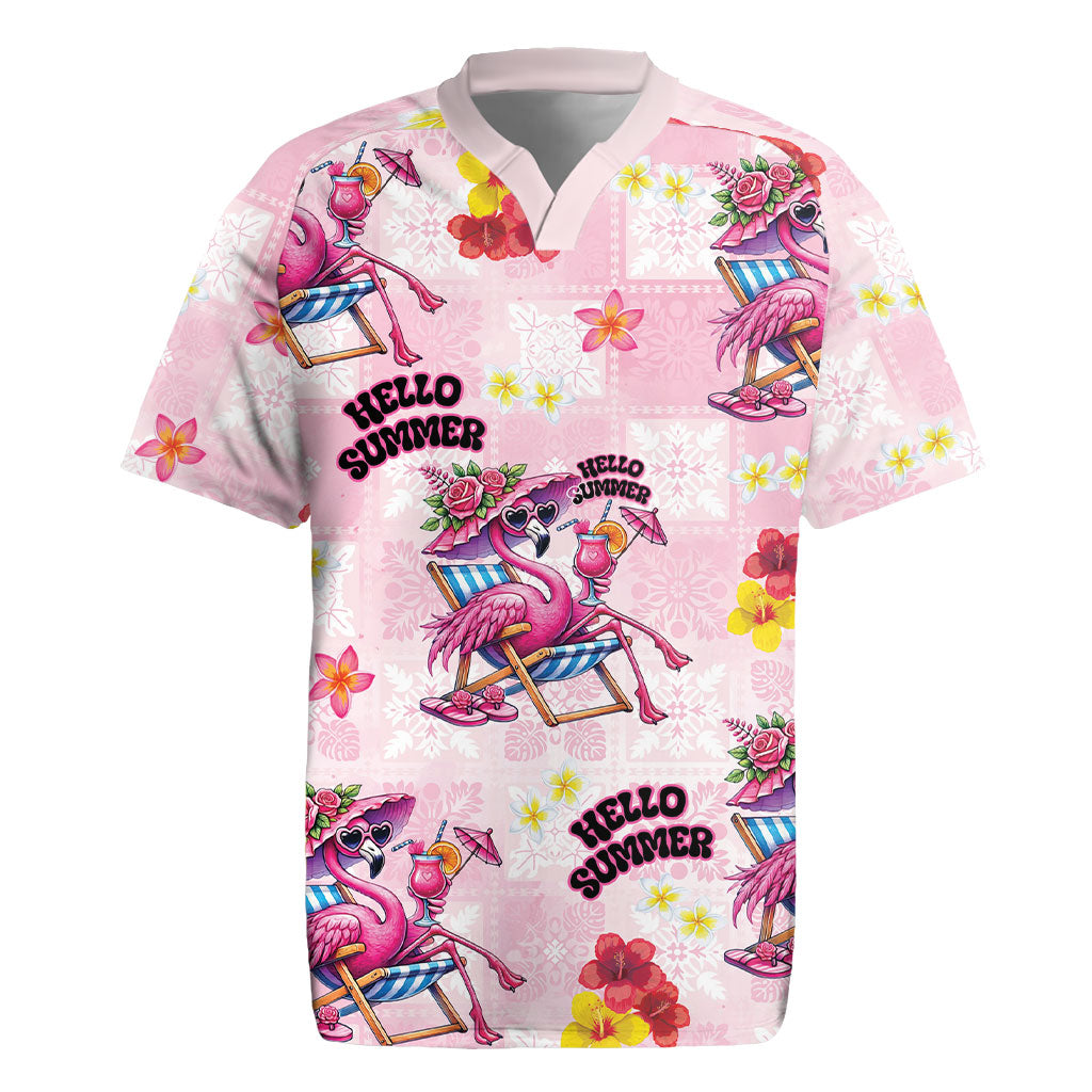 Hawaii Flamingo Hello Summer Rugby Jersey Hawaiian Quilt Pattern LT9 Pink - Polynesian Pride