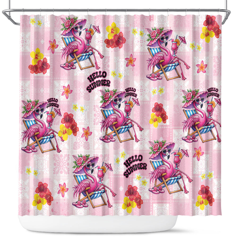 Hawaii Flamingo Hello Summer Shower Curtain Hawaiian Quilt Pattern LT9 Pink - Polynesian Pride