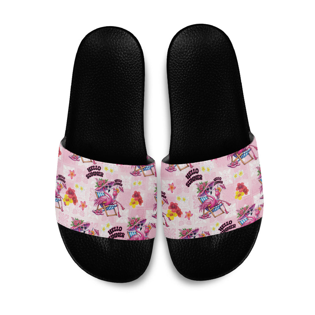 Hawaii Flamingo Hello Summer Slide Sandals Hawaiian Quilt Pattern LT9 Pink - Polynesian Pride