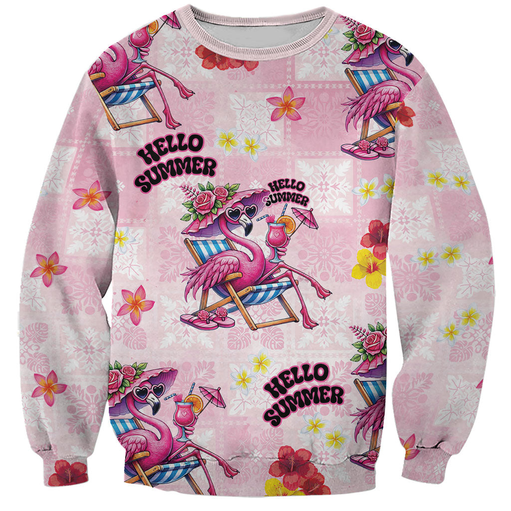 Hawaii Flamingo Hello Summer Sweatshirt Hawaiian Quilt Pattern LT9 Unisex Pink - Polynesian Pride