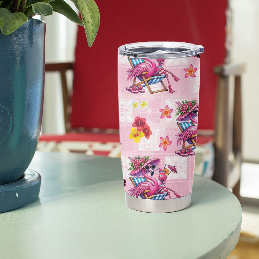 Hawaii Flamingo Hello Summer Tumbler Cup Hawaiian Quilt Pattern LT9 - Polynesian Pride