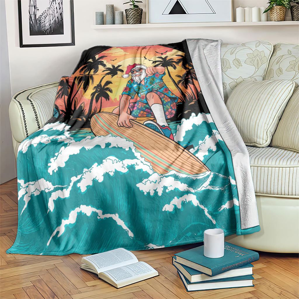 Vintage Santa Claus Surfing Summer Blanket Mele Kalikimaka i Iulai! LT9 Black - Polynesian Pride