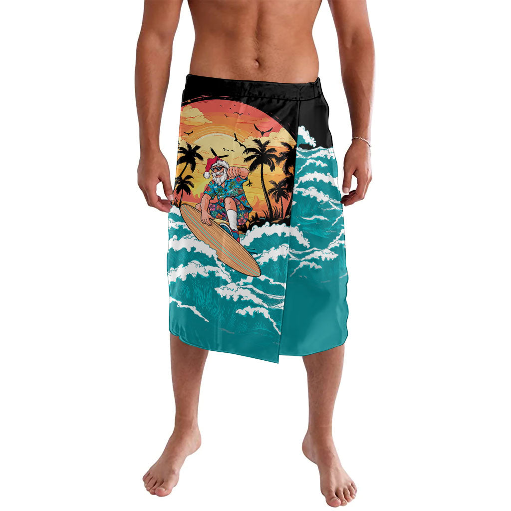 Vintage Santa Claus Surfing Summer Lavalava Mele Kalikimaka i Iulai! LT9 Black - Polynesian Pride