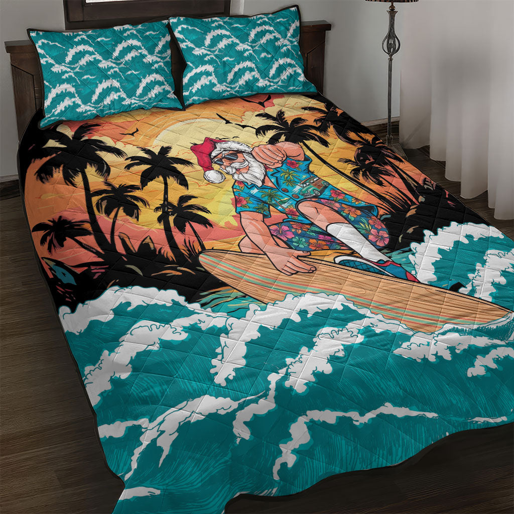 Vintage Santa Claus Surfing Summer Quilt Bed Set Mele Kalikimaka i Iulai! LT9 Black - Polynesian Pride