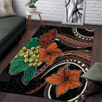 Vintage Hibiscus Pacific Floral Area Rug LT9 Black - Polynesian Pride
