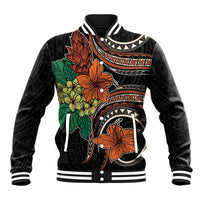 Vintage Hibiscus Pacific Floral Baseball Jacket LT9 Unisex Black - Polynesian Pride