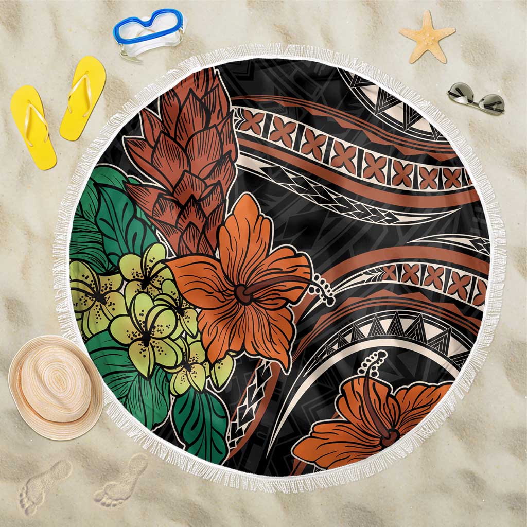 Vintage Hibiscus Pacific Floral Beach Blanket LT9 One Size 150cm Black - Polynesian Pride